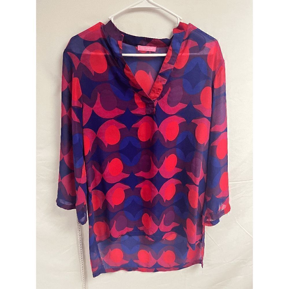 Isaac Mizrahi New York Womens Tunic Long Sleeve Sheer Blouse Multicolored Medium
